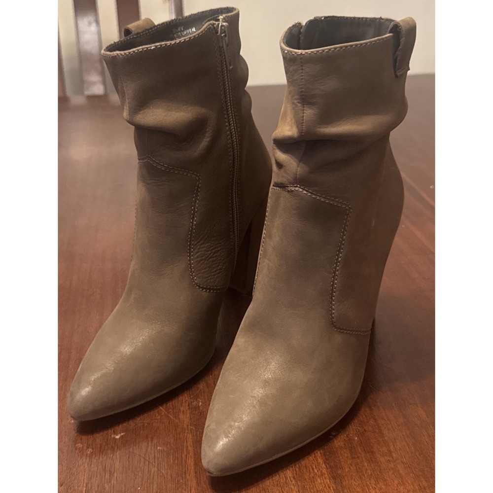 Steve Madden Taupe Leather Ankle Boots Women's 8.5 Side Zip Block Heel‎ Booties